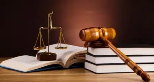 law books, scale and gavel