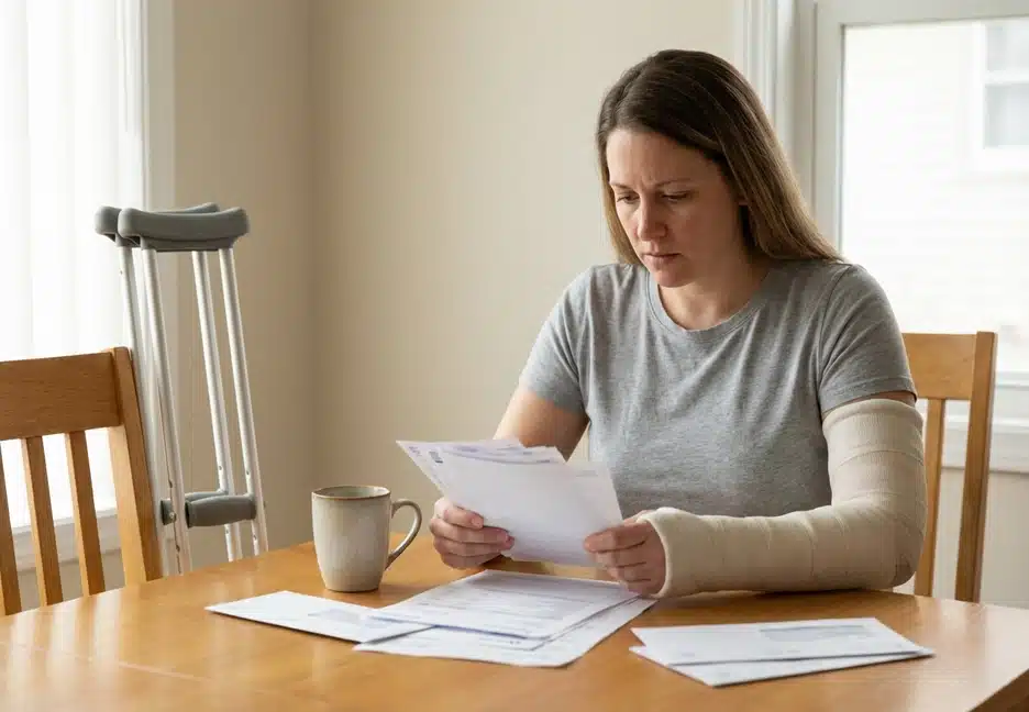 injured woman looking at medical bills