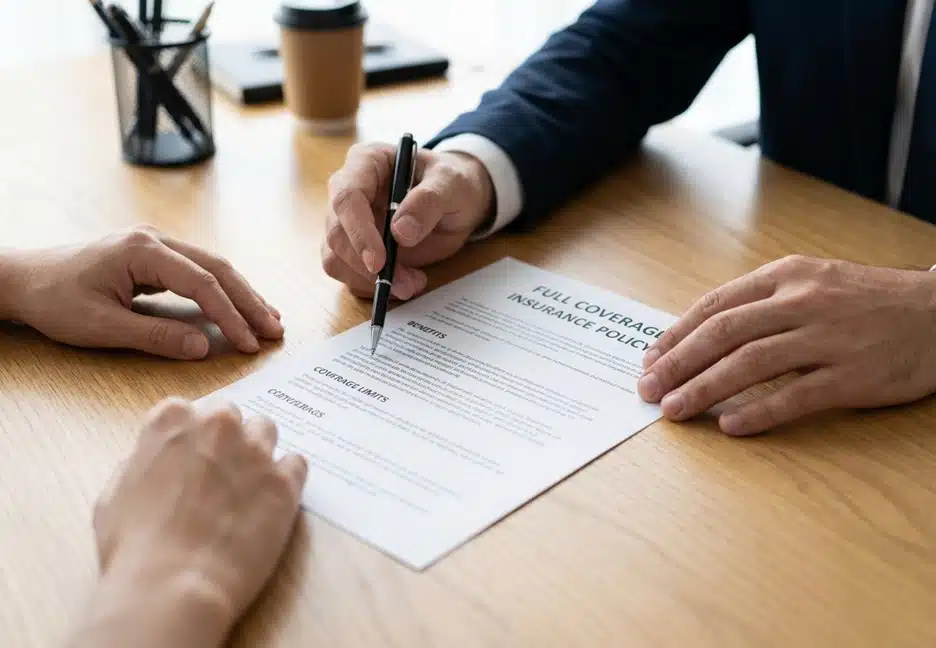 insurance agent going over documents with client