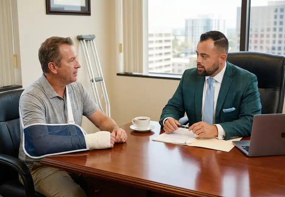 Peter Finch meeting with injured client