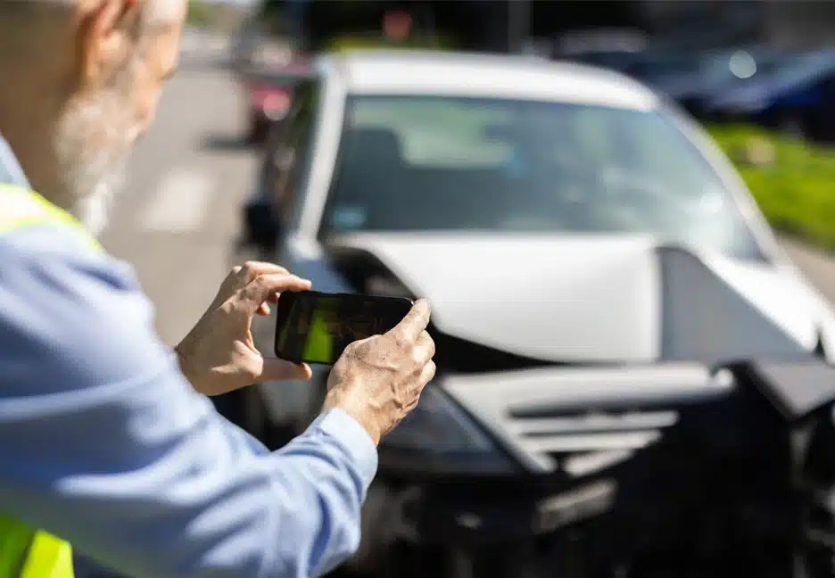 man photographing damage on his car