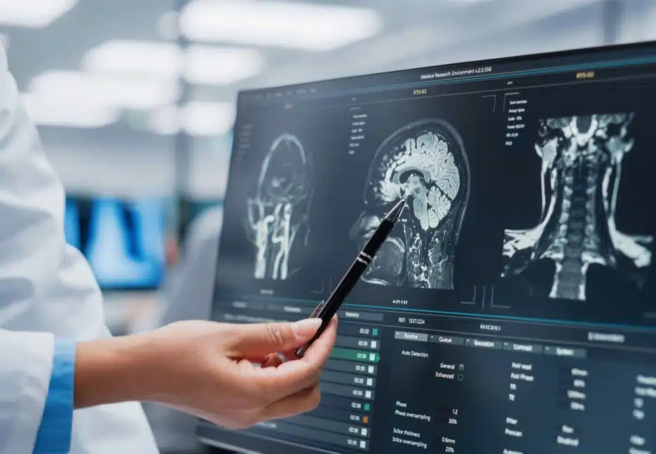 doctor looking over brain scan