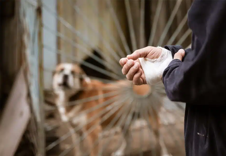 person with injured hand from dog