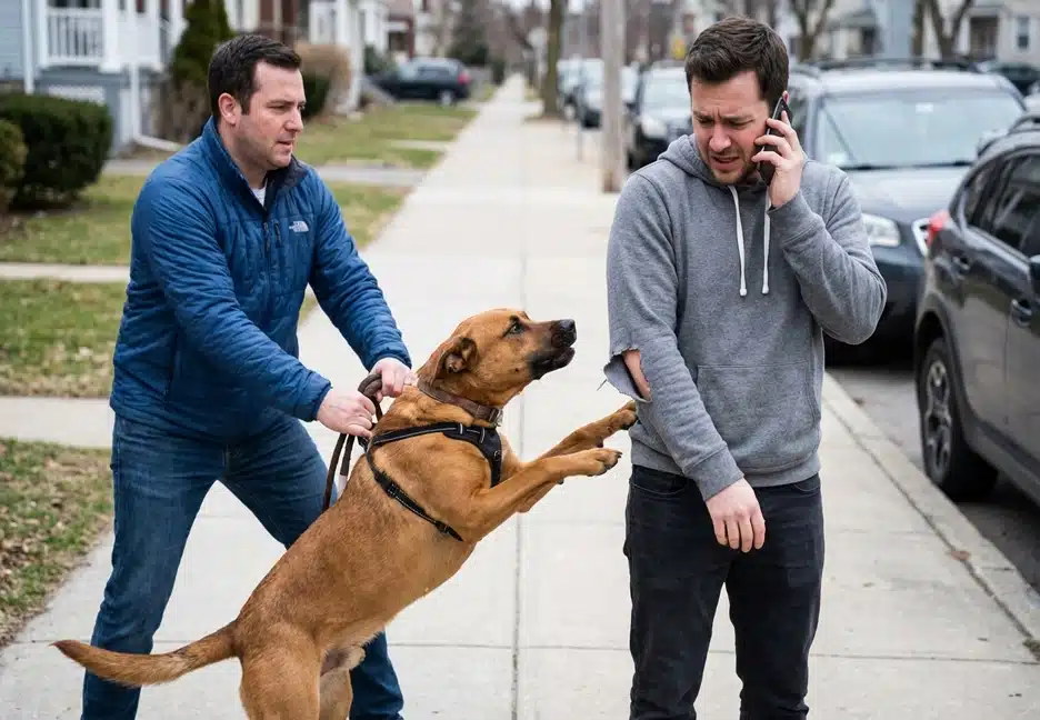 person calling for help from dog attack