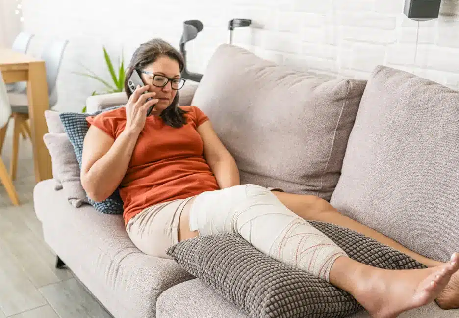 woman on couch using phone